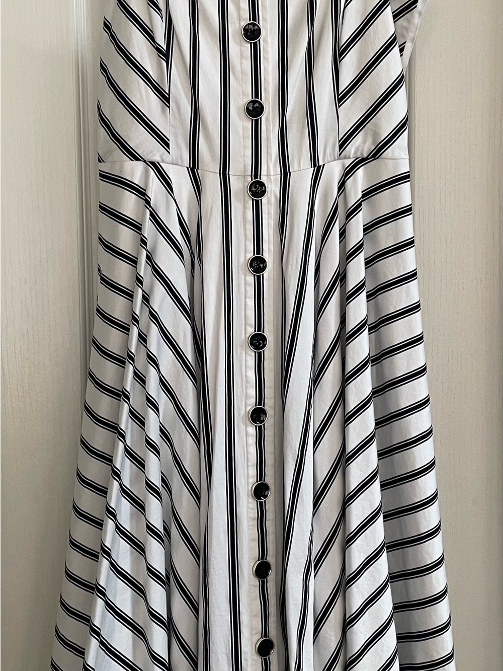 White House Black Market Black and White Striped Button-Front Dress